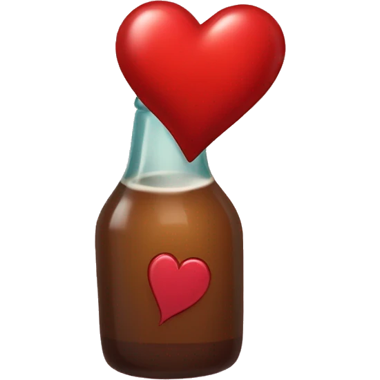 A red heart ❤️ with eyes, a mouth, and hands, tipsy and drunk, holding a bottle, looking wobbly and playful emoji