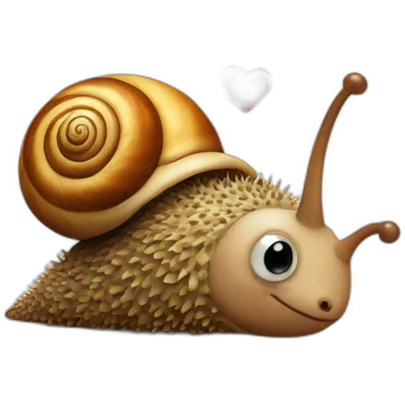 a cute snail with a friendly face kisses a hedgehog emoji