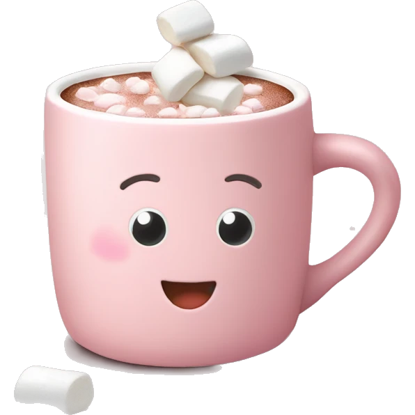 Light Pink mug of hot chocolate with marshmallows  emoji
