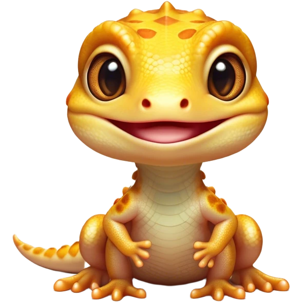 Cinematic Cute Gecko Portrait Emoji, Head tilted playfully and inquisitively, featuring a small, charming body with smooth, vividly patterned scales, bright, sparkling eyes and delicate, sticky toe pads, Simplified yet irresistibly adorable features, highly detailed, glowing with a warm, inviting glow, high shine, affectionate and lively, stylized with a touch of tropical whimsy, soft glowing outline, capturing the essence of a mischievous yet loving gecko that appears ready to dart out of the screen into your heart! emoji