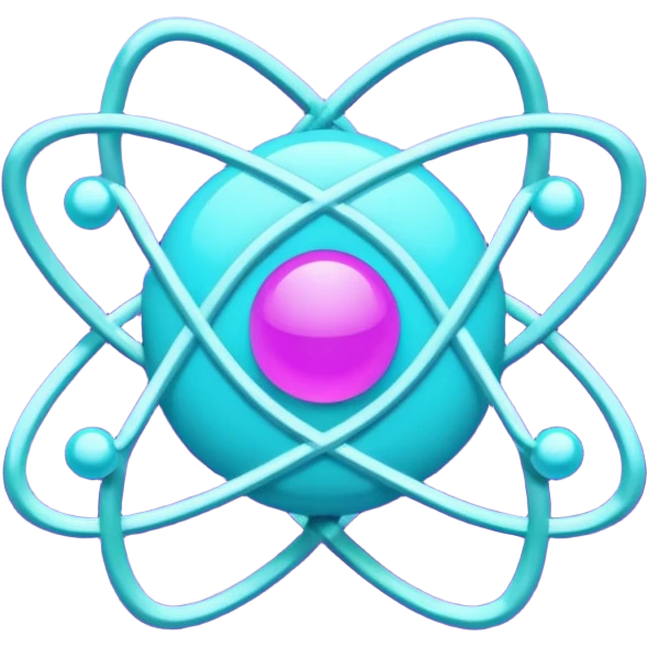 minimalistic atom, neon purple (#8B5CF6) and cyan (#00E0FF), representing Atom team creativity and innovation, clean tech design emoji