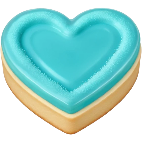 Realistic shortbread cookie in the shape of a heart with Tiffany blue color jelly middle filling and sprinkled powder sugar on top. emoji