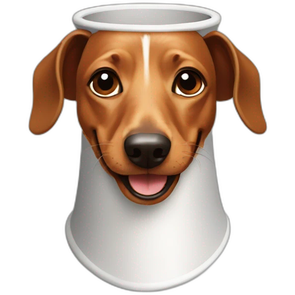 smiling dachshund with big Elizabethan collar emoji