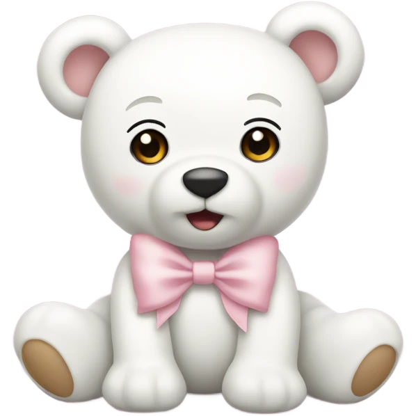 White teddy bear with light pink bow on the ear emoji