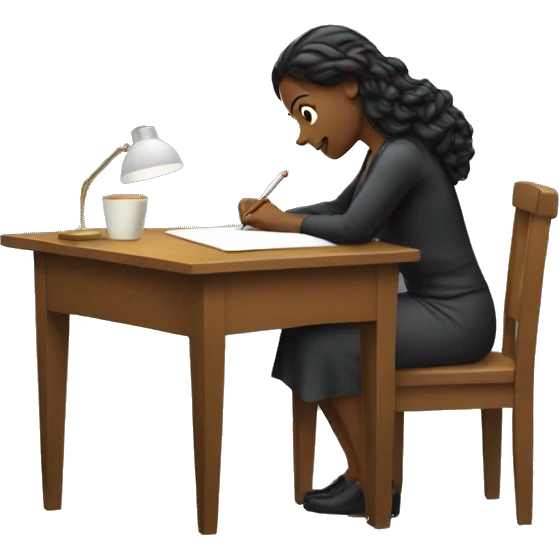 a woman writing on a desk
 emoji