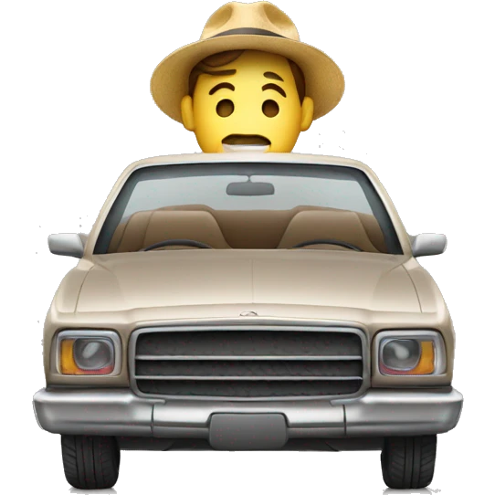 car holding man wearing hat written ATM emoji