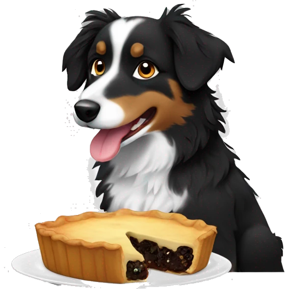 Small black australian shepherd dog eating pie  emoji
