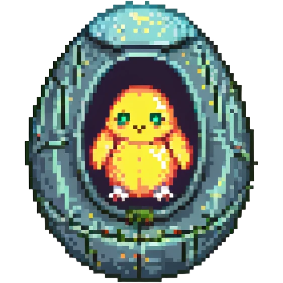 a tiny fetal shape inside of a large glass egg, alien embryo, eerie, tiny glowing eyes emoji