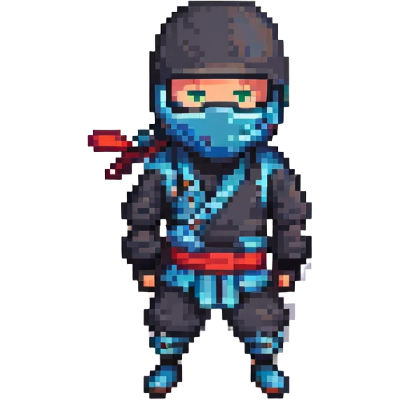 masked ninja, pixel art style, dynamic pose emoji