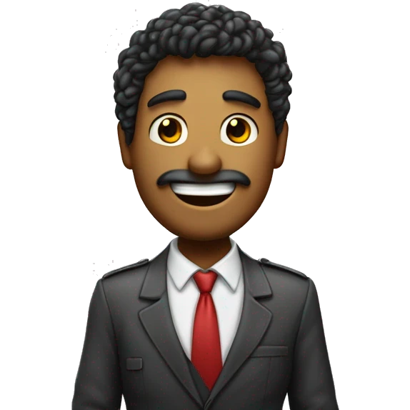 Homem com sorridente com pouco cabelo de gravata apontando o dedo emoji