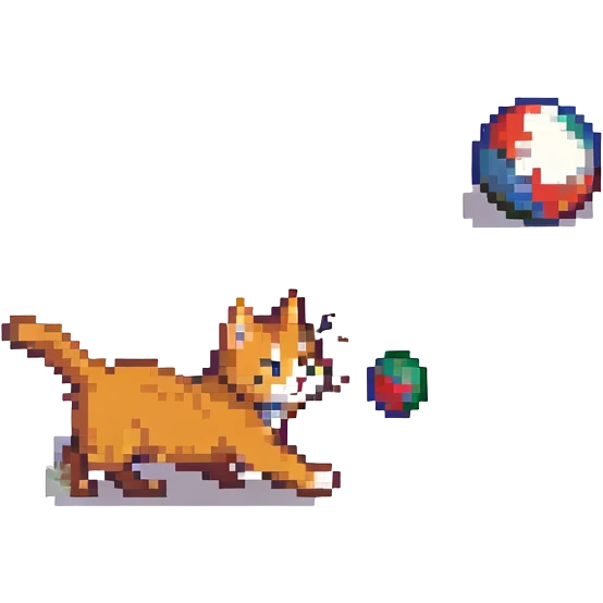 A cat chasing a ball that looks like the uploaded image emoji