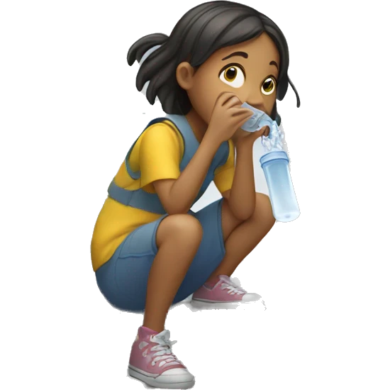 Girl spitting out water on stairs emoji