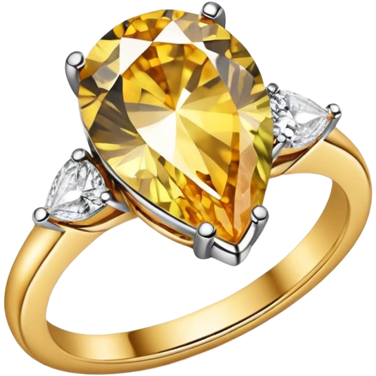 Pear cut engagement ring with gold band with diamonds  emoji