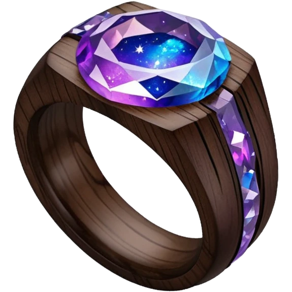 dark wood ring with epoxy resin in purple nd blue space colors and milki way crystal emoji