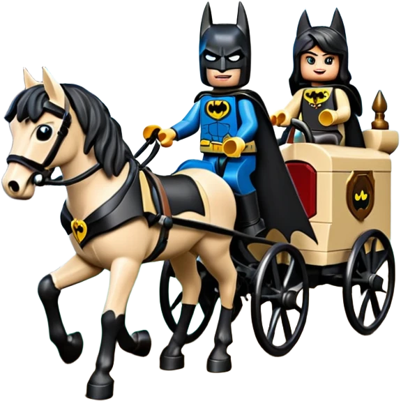  Ultra cute  Lego detailed 1854 Batman and pretty Catgirl driving dream horse drawn Caravan alone together on a romantic trail in the woods  emoji