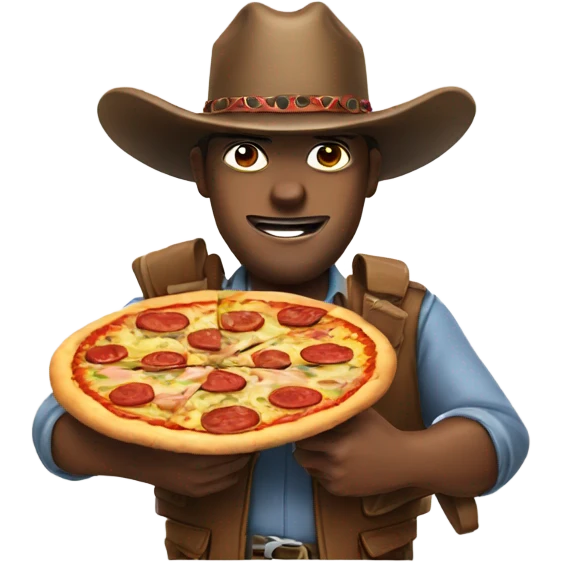 man with pizza and cowboy hat with gun emoji