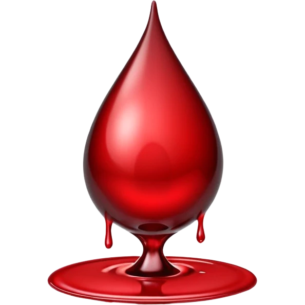 single blood drop emoji sculpted from dark liquid metal, glossy surface, dramatic reflections, futuristic minimal 3D style, isolated on white emoji