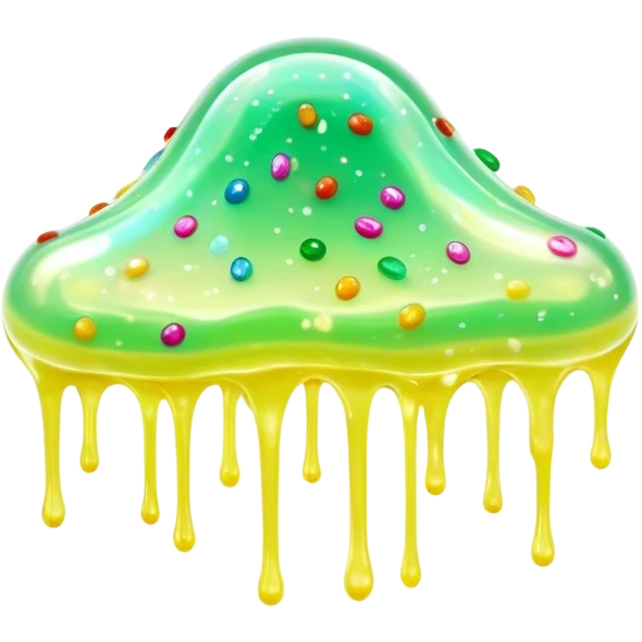 Cinematic Realistic Clear Slime Mixed with Sprinkles, ultra-transparent with suspended colorful candy-like specks, light refracting through each tiny piece, soft gelatinous texture catching highlights, stretching and bending in a mesmerizing way, glowing with a magical, almost surreal quality. emoji