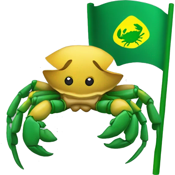 crab holding green and yellow flag emoji