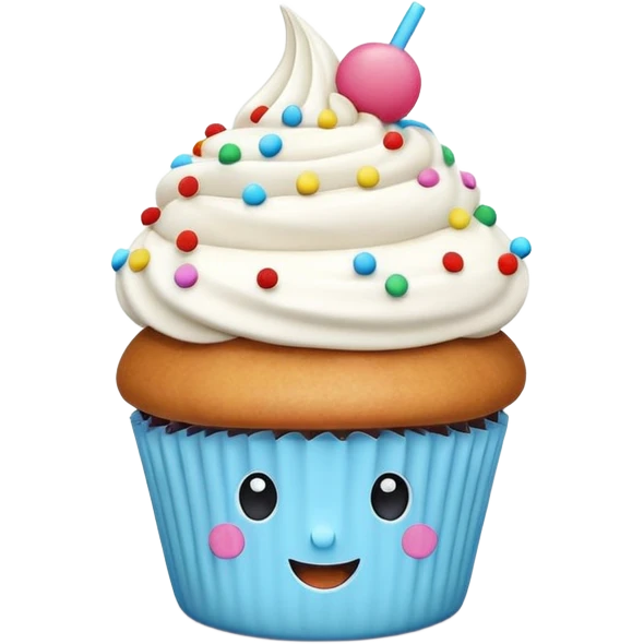 A 3D cartoon cupcake advertisement poster hanging on a wall, visible border, flat lighting, Memoji-style. emoji