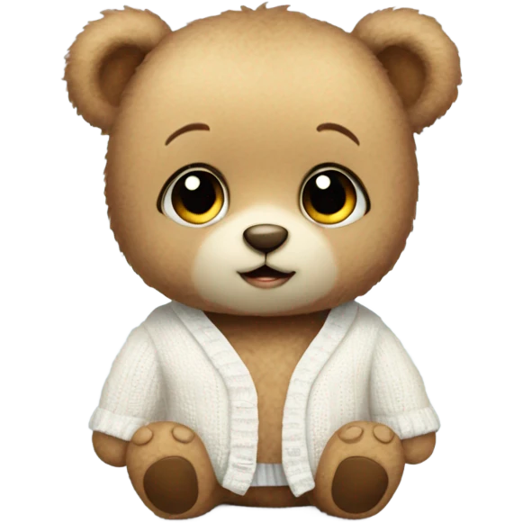 Cute baby teddy bear in a white cardigan emoji