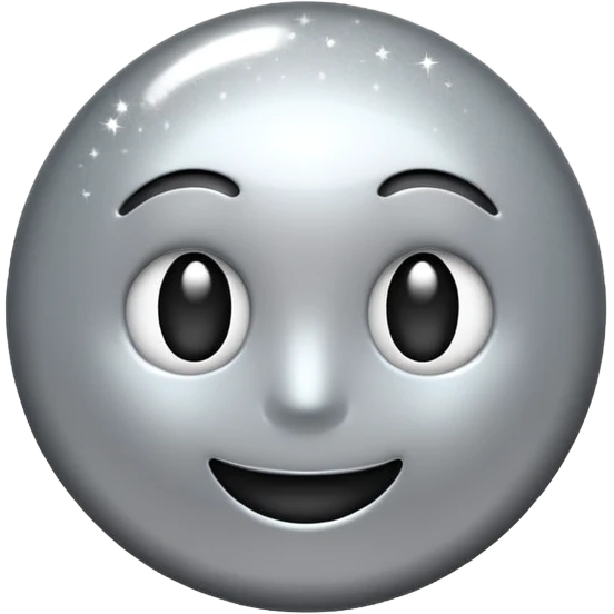 Silver chrome sparkle emoji, iOS emoji style, minimal shape, glossy metallic shine, clean background, smooth lighting emoji