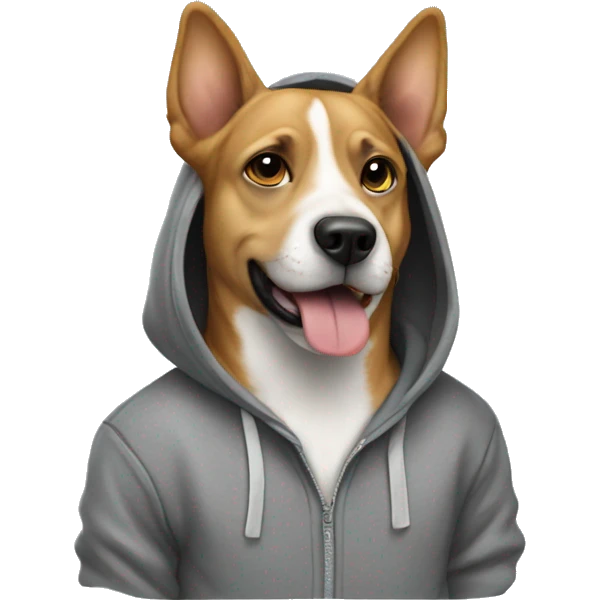 Dog wearing the hoodie emoji