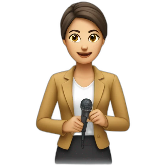 Mujer con un microfono y cansado de su trabajo emoji