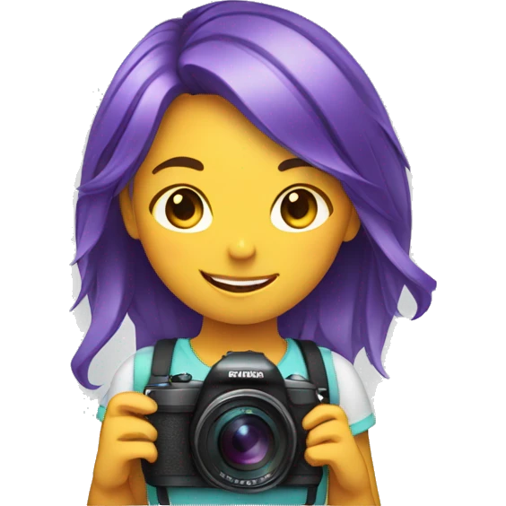 smiling girl with multicolored hair holding a camera emoji