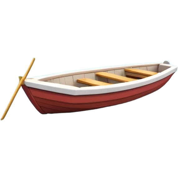 A 3D cartoon small boat floating on estuary water, with nearby reeds and horizon in view, bright lighting, photo frame, Memoji-style. emoji