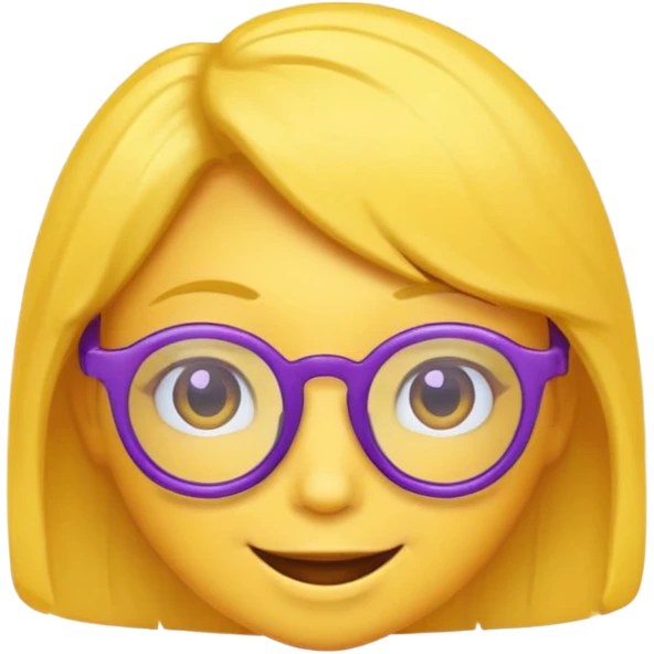 un emojis amarillo, con el cabello corto y lacio, con lentes violeta y una sonrisa emoji