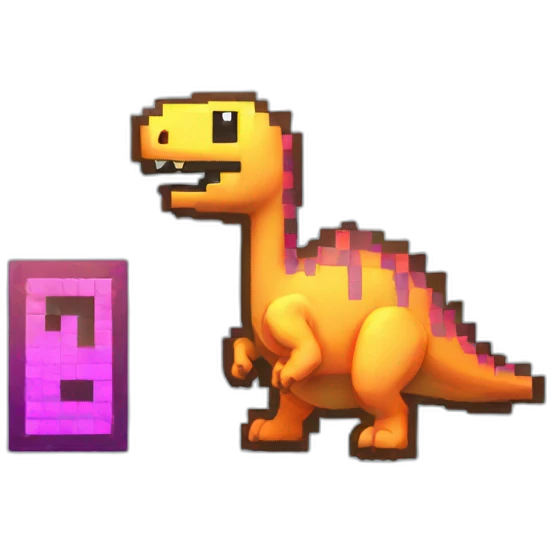 a pixelart dinosaur beside a pixelart git merge symbol emoji