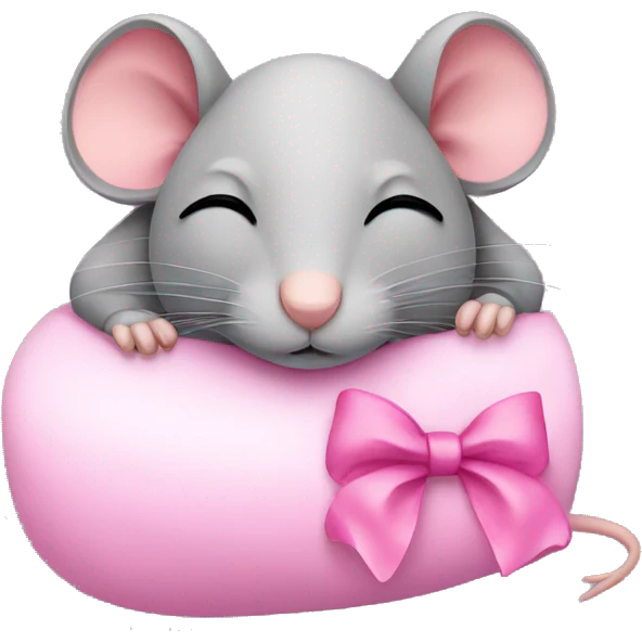 Grey Mouse with pink bow sleeping emoji