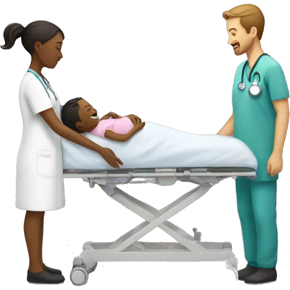 a woman gives birth and doctors stand nearby emoji