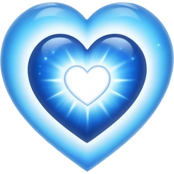 Small white blue heart radiating white light surrounded by a big blue cosmic heart emoji