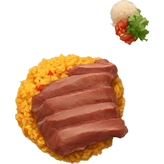 cooked meat with mexican rice on the side  emoji