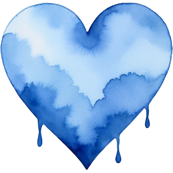 minimalist watercolor heart icon, monochromatic blue washes, soft bleeding edges, on textured white paper, serene and emotional, perfect for app icon, transparent background, flat lay --style raw --stylize 150 emoji