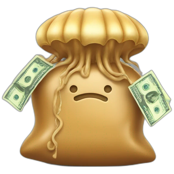 Peanut butter jellyfish hugging money bag emoji