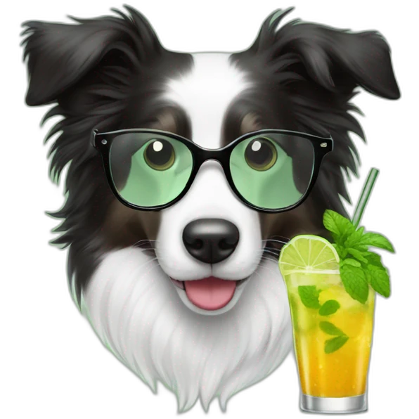 puppy border collie with glasses sniffing mojito emoji