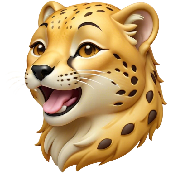 Cinematic Cute Yawning Cheetah Portrait Emoji, Head tilted slightly with a dramatic, wide-open yawn, showcasing a soft, sleek golden Fur with distinctive spots and floppy ears slightly drooping, round amber eyes barely open in drowsy contentment, Simplified yet irresistibly adorable features, highly detailed, glowing with a soft, cozy glow, high shine, relaxed yet expressive, stylized with a touch of savannah whimsy, bright and endearing, soft glowing outline, capturing the essence of a sleepy yet affectionate cheetah, so drowsy it feels like it could stretch right out of the screen and curl up for a nap! emoji
