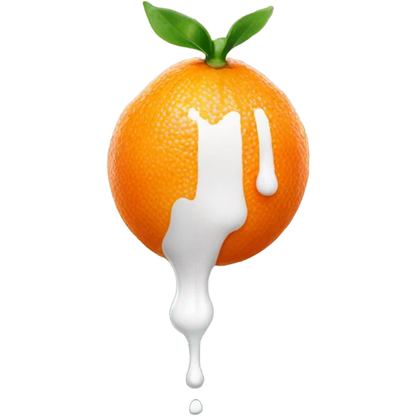 Half tangerine with white paint dripping inside down emoji