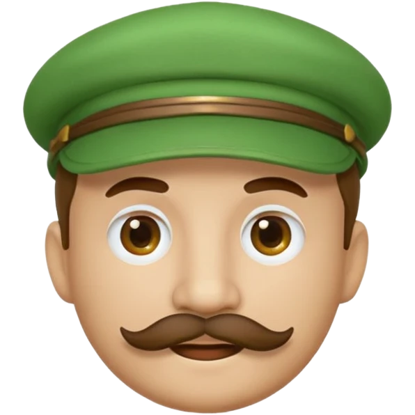 round emoji face with brown mustache and green cap with white circle emblem, 3D emoji style, 1:1
 emoji