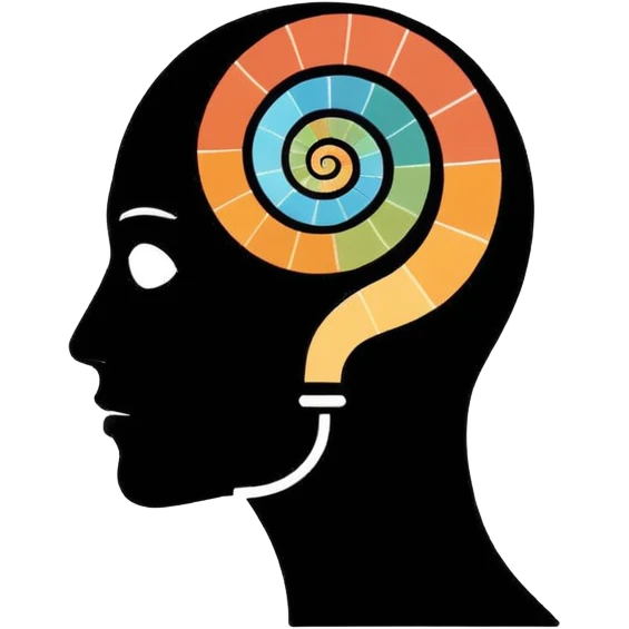 Minimalistic flat vector icon, iOS style, thin black contour on white background. Human head silhouette with spiral inside. Clean, no text, no shadows.
 emoji