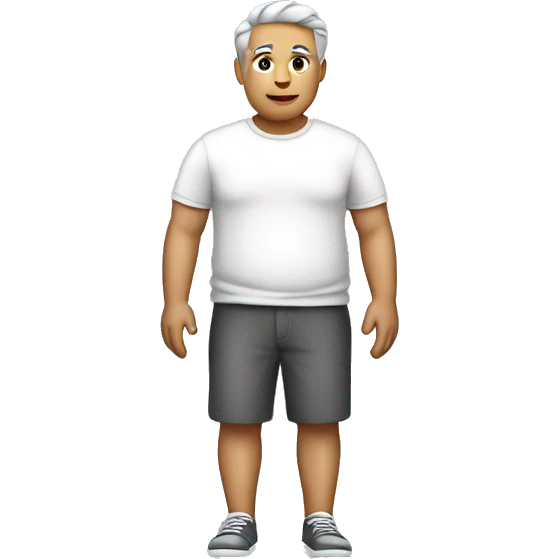 Full body Fat man grey hair in white t-shirt emoji