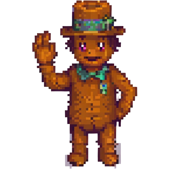 Freddy character in pixel art style waving emoji