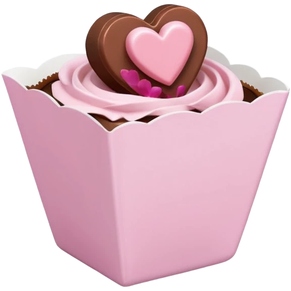 Two sharp-edged square milk chocolate pralines placed diagonally, each in a white fluted paper candy cup, with smooth glossy coating.
Flat thin pastel pink heart icing centered on top with subtle sugar crystal sparkle, clean studio lighting, pure white background, realistic minimal emoji-style. emoji