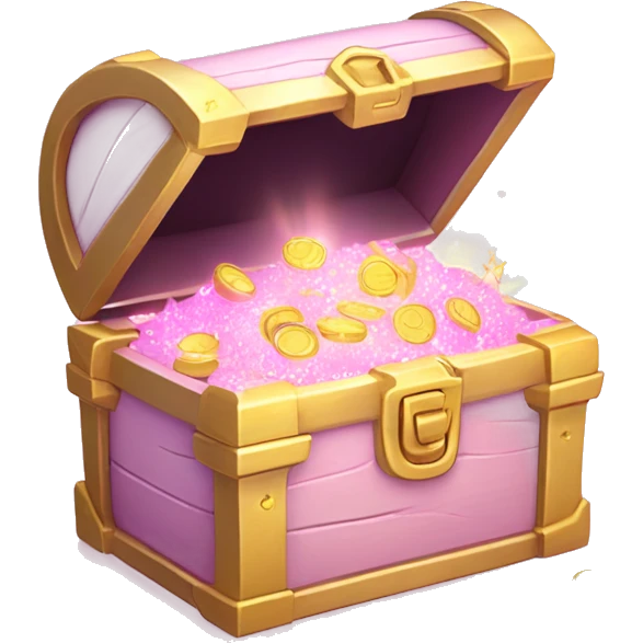 Pastel Pink Treasure Chest "A pastel pink treasure chest with glowing edges, sparkling golden coins spilling out, and a magical light emitting from inside." emoji