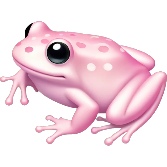 Frog "A pastel pink frog with glossy, glowing skin, heart-shaped spots, and tiny sparkling lily pads floating nearby." emoji