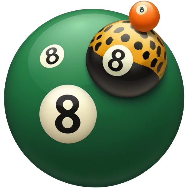 eight ball, the 8 is green and the ball is cheetah emoji