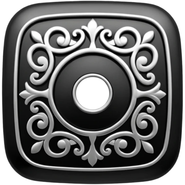 Black and silver filigree square button, 3D, extremely detailed design emoji